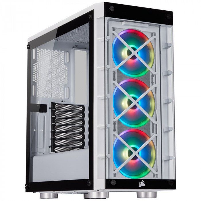 صندوق الكمبيوتر الذكي iCUE 465X RGB Mid-Tower ATX أبيض من كورسير
