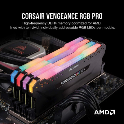 ذاكرة من كورسير Vengeance RGB Pro 32 جيجابايت (2 × 16 جيجابايت) DDR4 3200 (PC4-25600) C16 AMD - أسود