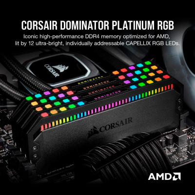 ذاكرة من كورسير  DOMINATOR® PLATINUM RGB 16GB (2 x 8GB) DDR4 DRAM 3200MHz C16 AMD Ryzen Kit