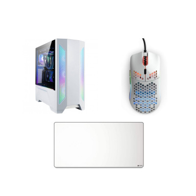 Bundle 5 | Mouse Model O - Glossy White + Glorious 3XL extended Mousepad + Tempered Glass ATX Case-WHT