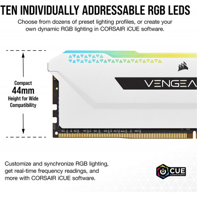 كورسير | ذاكرة سطح المكتب Vengeance RGB Pro سعة 16 جيجابايت - أبيض | CMH16GX4M2D3600C18W