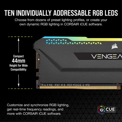 كورسير | بطاقة ذاكرة |  Vengeance RGB Pro 16GB (2x8GB) DDR4 3600 - Black | CMH16GX4M2D3600C18