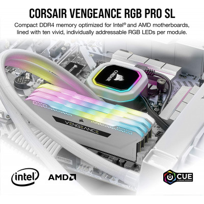 كورسير | بطاقة ذاكرة | Vengeance RGB Pro SL 32GB (2x16GB) DDR4 3200 - White | CMH32GX4M2E3200C16W