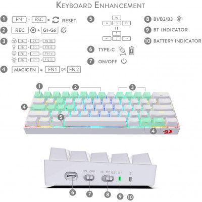 ريدراجون | لوحة مفاتيح ميكانيكية | K530 Draconic 60٪ Compact RGB Wireless أبيض