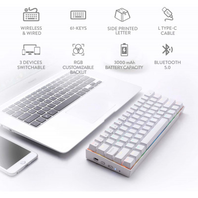 ريدراجون | لوحة مفاتيح ميكانيكية | K530 Draconic 60٪ Compact RGB Wireless أبيض