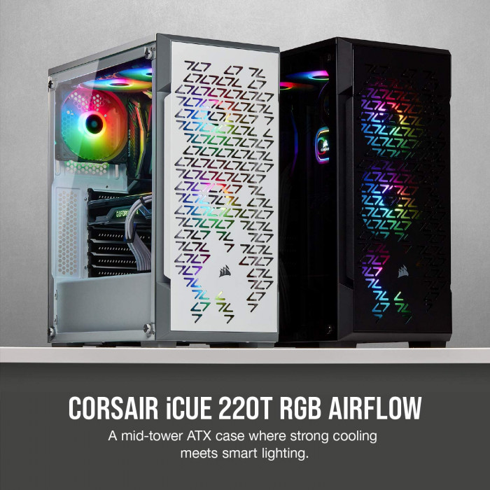 كورسير | صندوق الكمبيوتر | iCUE 220T RGB Airflow TG Mid Tower Black| CC-9011173-WW