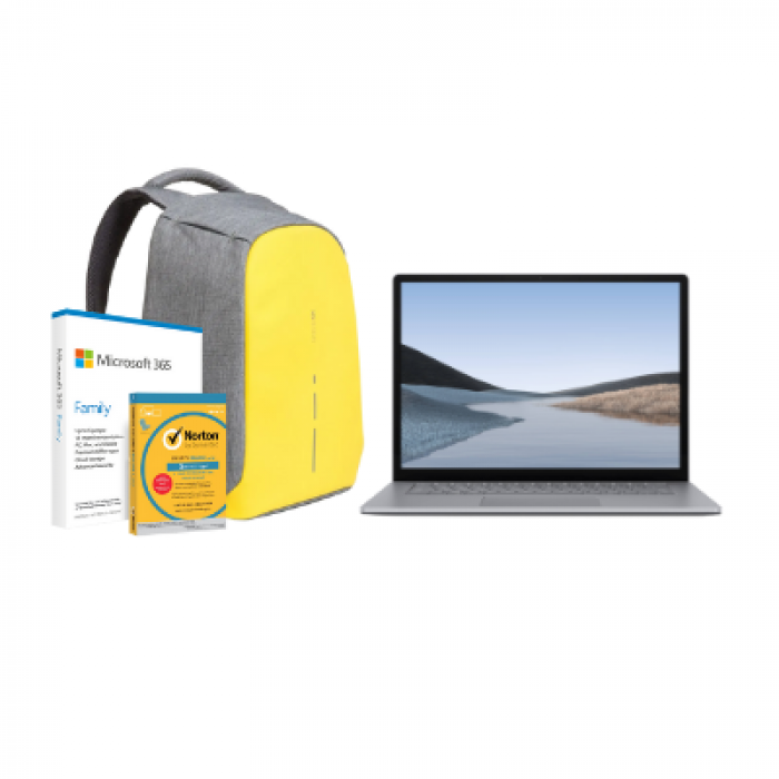 مايكروسوفت سيرفس Laptop 3, 13in i5, 8GB RAM, Platinum + Office M365 Family P6 Eng  مع برنامج Norton Anti-Virus مجاني + حقيبة بوبي المحكمة والمقاومة للسرقة