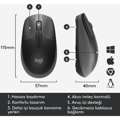 لوجيتك | ماوس | Wireless Mouse Full Size M191 - Mid Grey | 910-005922
