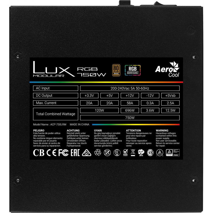 ايروكوول | مزود الطاقة|  LUX RGB 750W Bronze Certified