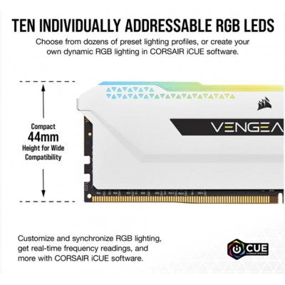 كورسير | ذاكرة | VENGEANCE RGB PRO SL 16GB (2x8GB) DDR4 DRAM 3200MHz C16 Memory Kit – White | CMH16GX4M2E3200C16W
