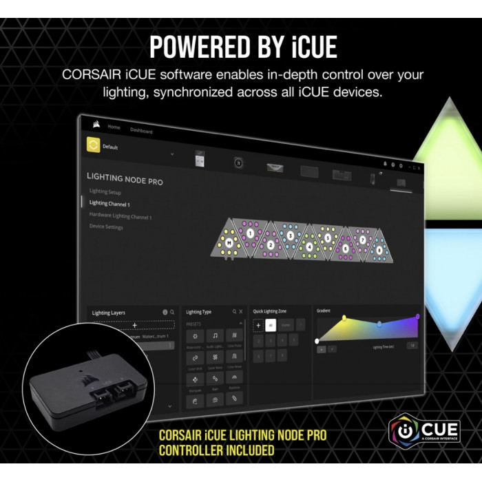 كورسير | iCUE LC100 Case Accent Lighting Panels — Mini Triangle — 9x Tile Starter Kit | CL-9011114-WW
