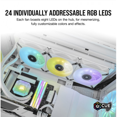كورسير | iCUE ML120 RGB ELITE Premium 120mm PWM مروحة رفع مغناطيسية بيضاء ثلاثية المراوح مع عقدة الإضاءة iCUE CORE | CO-9050117-WW