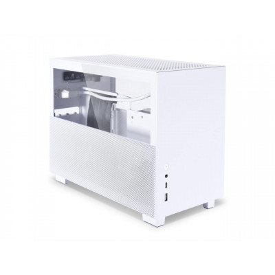 ليان لي | صندوق الكمبيوتر Q58 أبيض اللون SPCC / الألومنيوم / برج صغير من الزجاج المقسى ، كابلPCI4.0 Riser Card | Q58W4