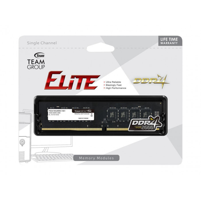 TEAMGROUP | ذاكرة سطح المكتب|  Elite 16GB 288-Pin PC RAM DDR4 2666 (PC4 21300) | TED416G2666C1901