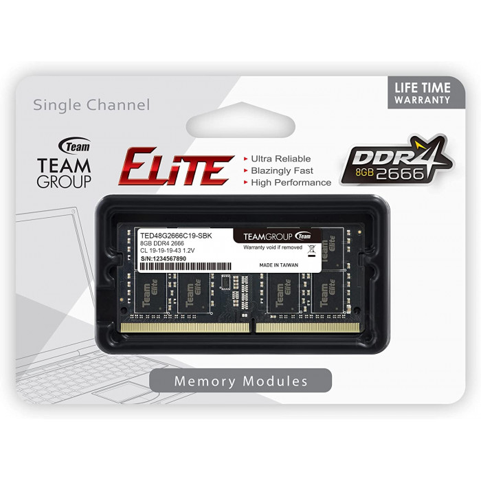 TEAMGROUP |ذاكرة لابتوب | Elite DDR4 8GB Single 2666MHz PC4-21300  | TED48G2666C19-S01