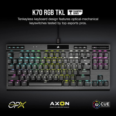 كورسير | CORSAIR K70 RGB TKL - لوحة مفاتيح الألعاب البصرية الميكانيكية بدون مفتاح من سلسلة Champion | CH-911901A-NA