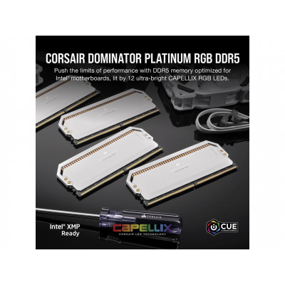 كورسير | بطاقة ذاكرة | DOMINATOR® PLATINUM RGB 32GB (2x16GB) DDR5 DRAM 5200MHz C40 Memory Kit — White | CMT32GX5M2B5200C40W